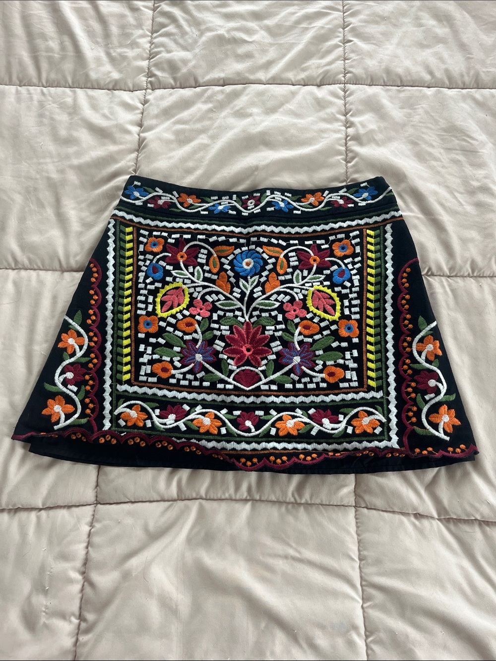 Lulu's Black Mini Skirt with Multicolor Floral Embroidery